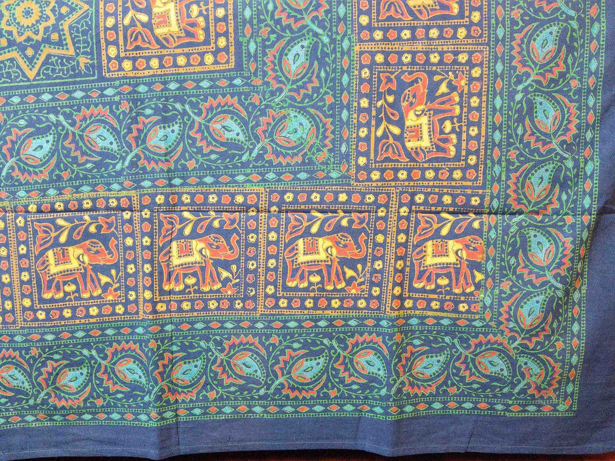 Handmade 100% Cotton Elephant Star Floral Bedspread Tapestry Tablecloth Twin Green - Sweet Us