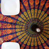 Cotton Peacock Mandala Floral Tablecloth Rectangle 68x102 Blue Gold Red