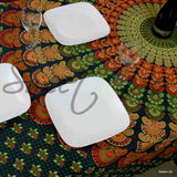 Cotton Peacock Mandala Floral Tablecloth Rectangle 68x102 Green Gold Orange