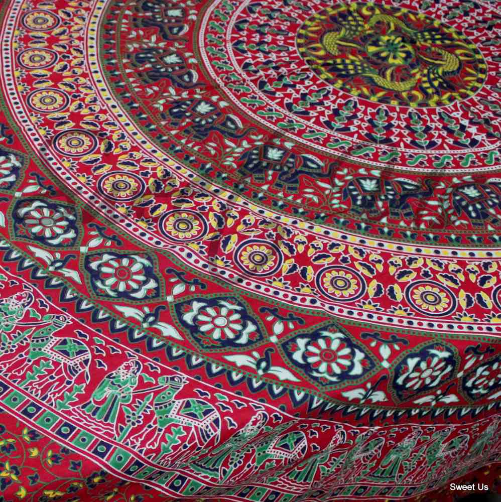 Cotton Floral Tablecloth Rectangle 68x102 Red Blue Green