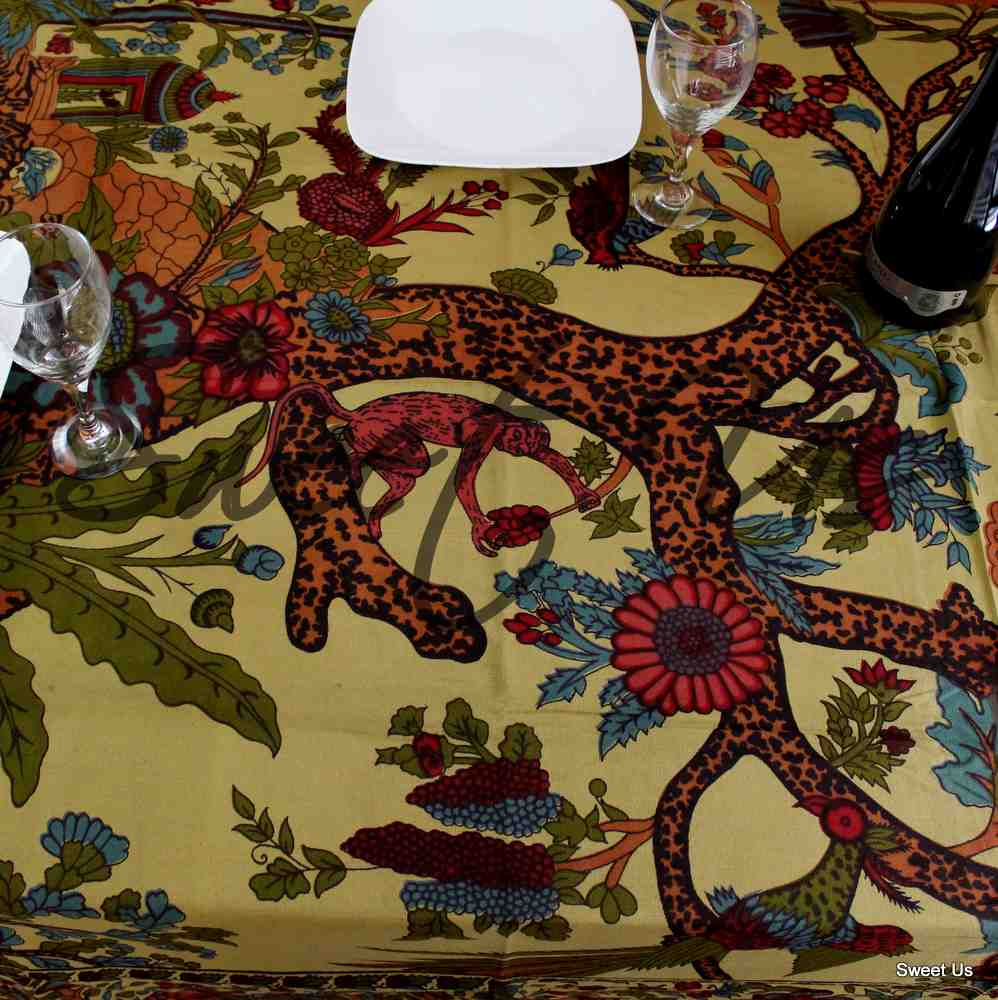 Cotton Tree of Life Tablecloth Rectangle Tapestry Gold Bed sheet Queen King