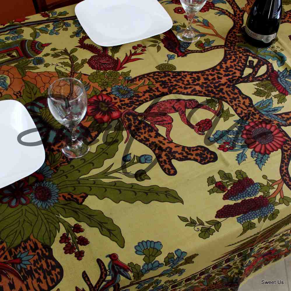 Cotton Tree of Life Tablecloth Rectangle Tapestry Gold Bed sheet Queen King