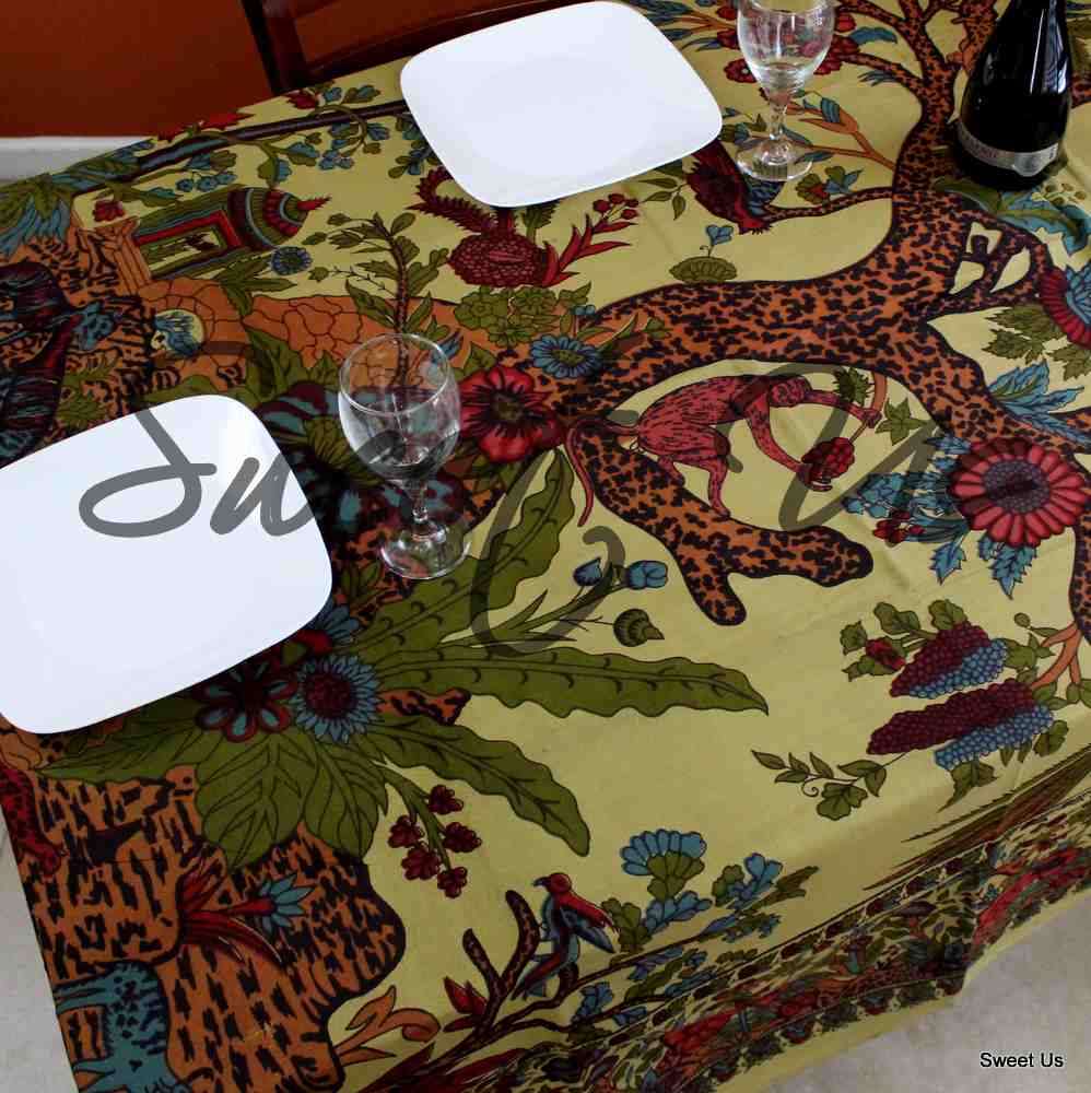 Cotton Tree of Life Tablecloth Rectangle Tapestry Gold Bed sheet Queen King
