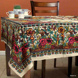 Tree of Life Hand loomed Cotton Floral Tablecloth Rectangle, Tan Twilight