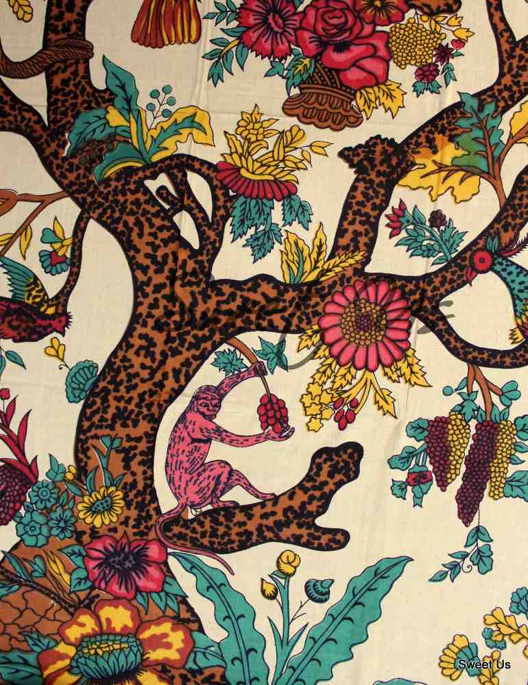 Tree of Life Hand loomed Cotton Floral Tablecloth Rectangle, Tan Twilight