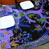 Cotton Tree of Life Floral Tablecloth Rectangle Black Blue Purple Green