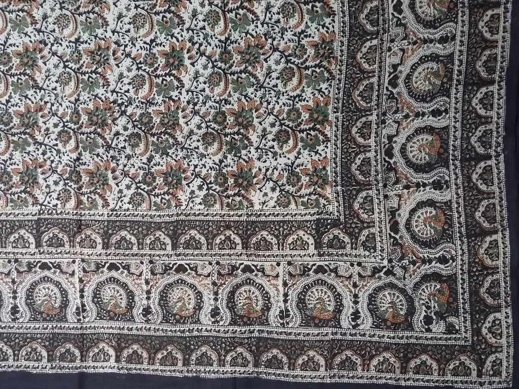 Handmade Peacock Floral Print Cotton Tapestry Coverlet Bedspread Beach Sheet Bed Sheet Green Tan Twin - Sweet Us