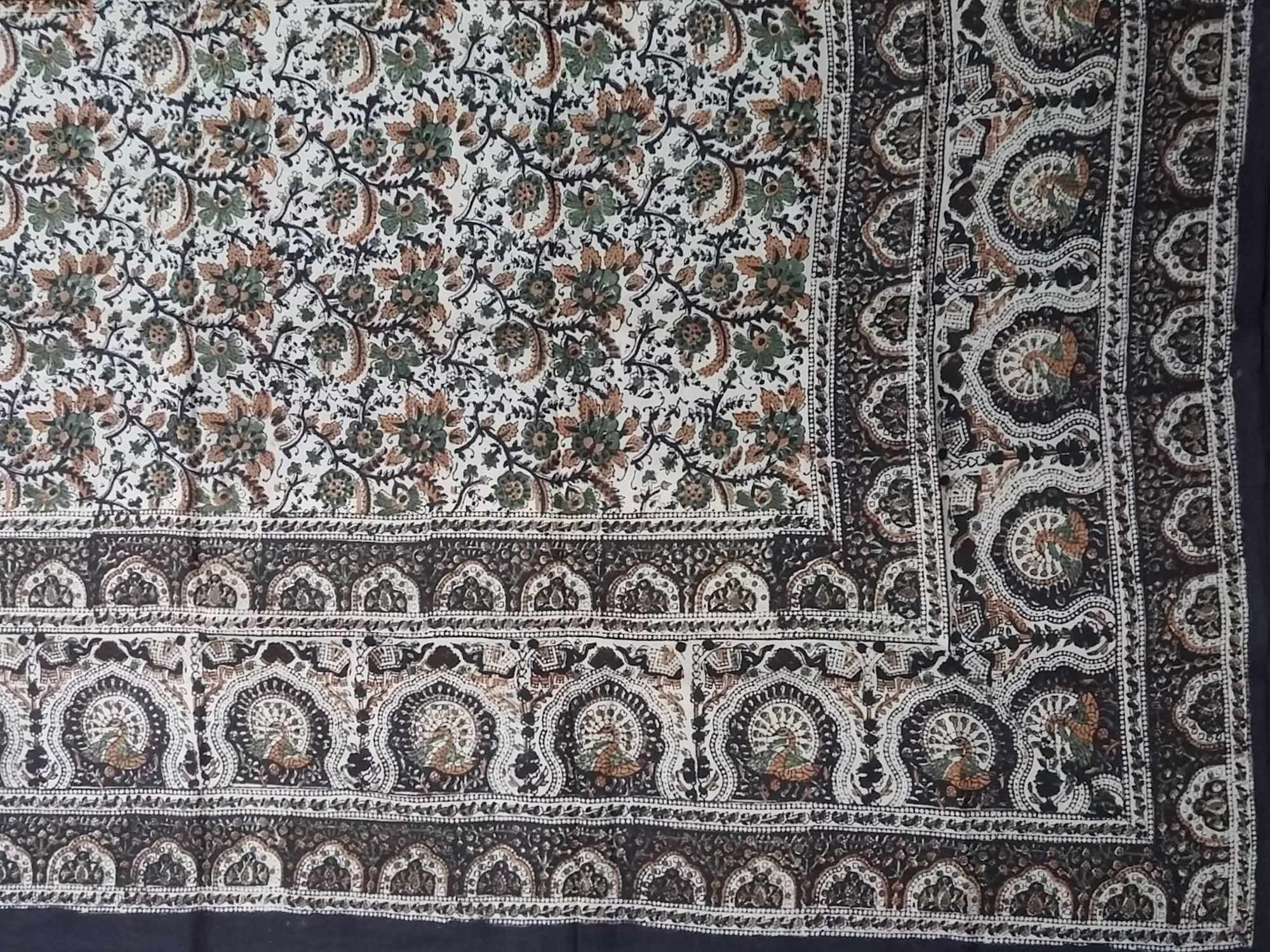 Handmade Peacock Floral Print Cotton Tapestry Coverlet Bedspread Beach Sheet Bed Sheet Green Tan Twin - Sweet Us