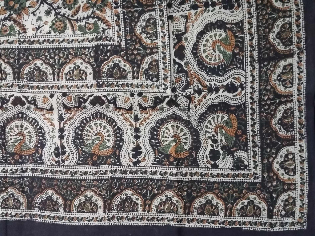 Handmade Peacock Floral Print Cotton Tapestry Coverlet Bedspread Beach Sheet Bed Sheet Green Tan Twin - Sweet Us