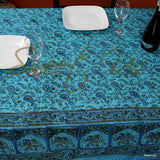 Cotton Elephant Paisley Floral Tablecloth Rectangle Bed sheet Full Turquoise Blue