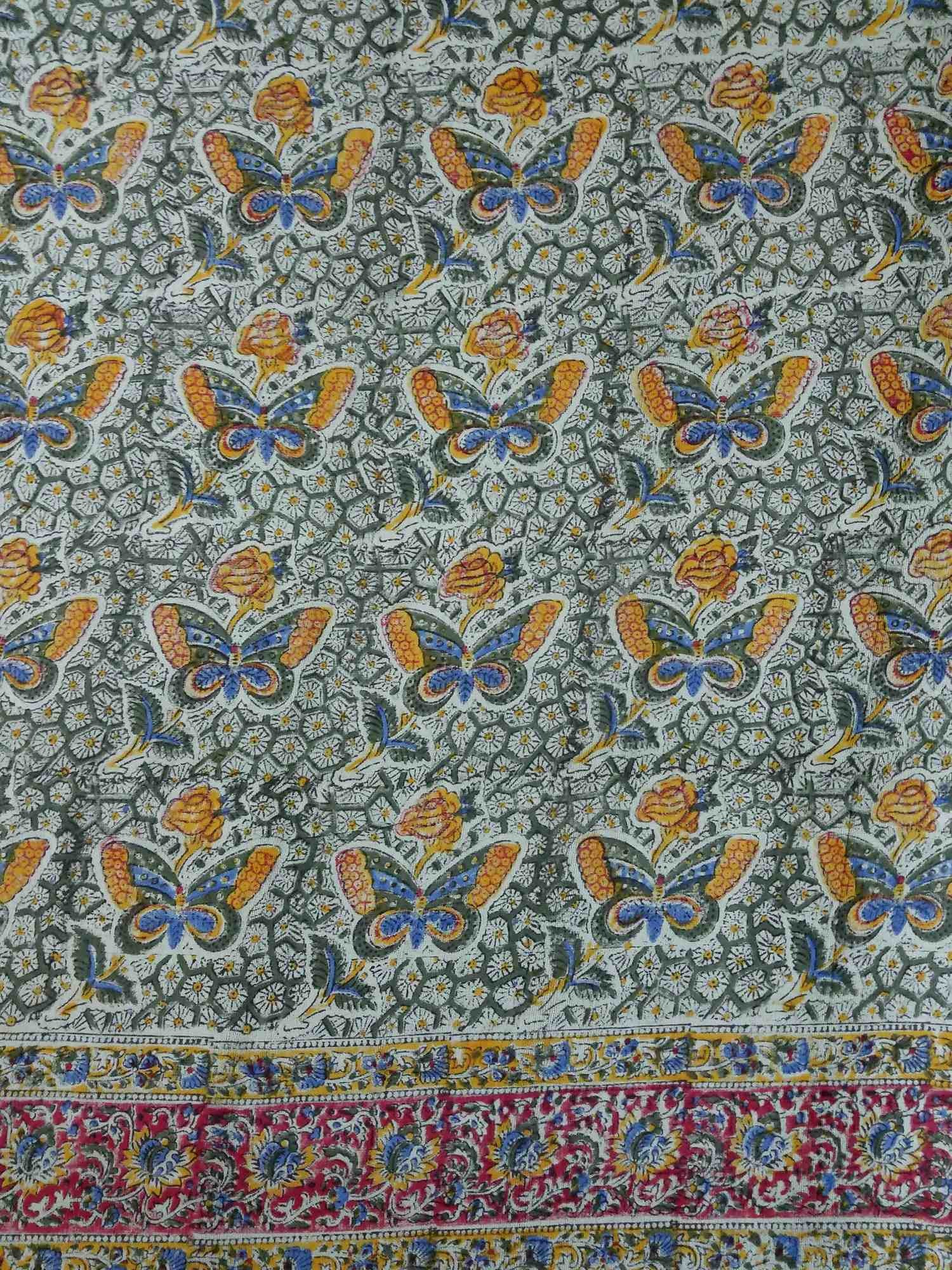 Handmade Cotton Hand Block Print Butterfly Tapestry Tablecloth Spread Full Green - Sweet Us