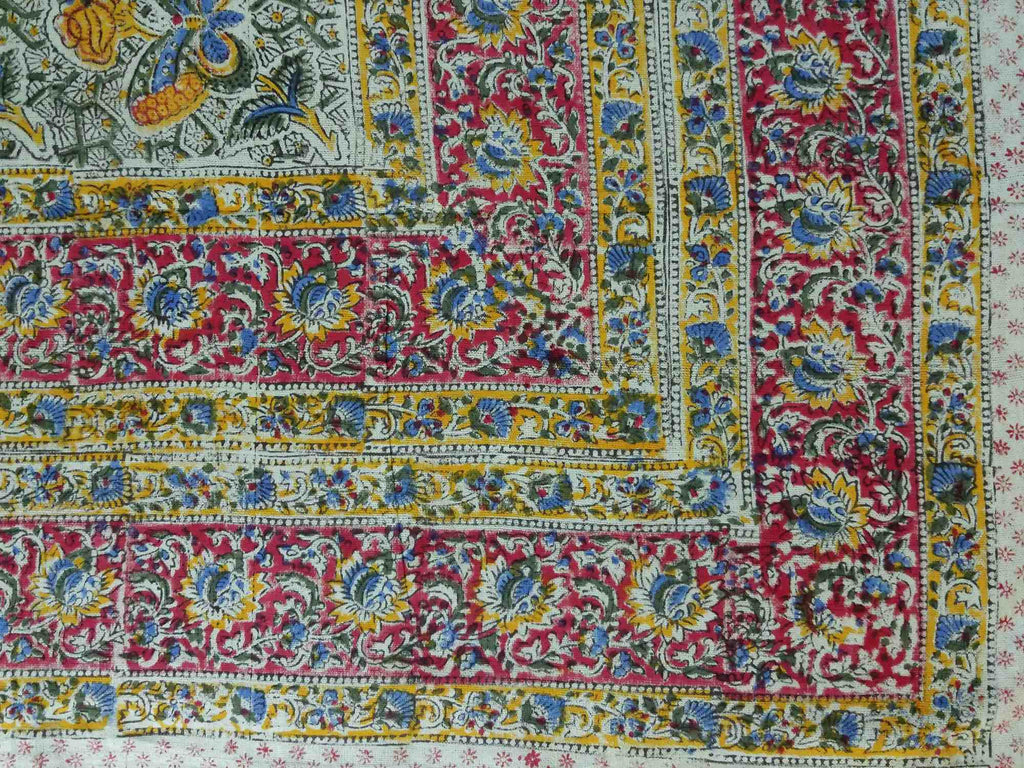 Handmade Cotton Hand Block Print Butterfly Tapestry Tablecloth Spread Twin Green - Sweet Us