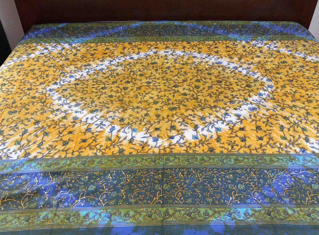 Cotton Floral Tie Dye Tapestry Throw Tablecloth Spread Twin 70 x 106 inches Blue - Sweet Us