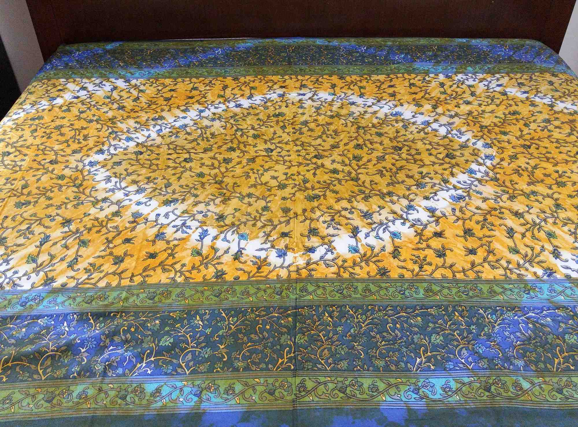 Cotton Floral Tie Dye Tapestry Throw Tablecloth Spread Twin 70 x 106 inches Blue - Sweet Us