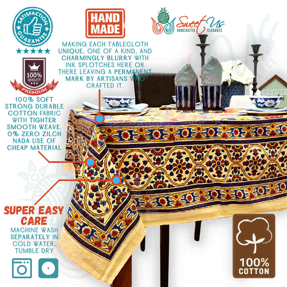 Light weight Cotton Sunflower Tablecloth Rectangle, Lemon Yellow