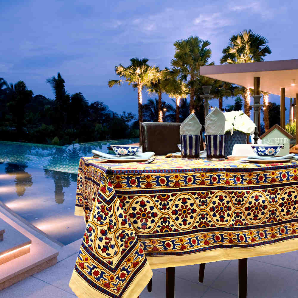 Light weight Cotton Sunflower Tablecloth Rectangle, Lemon Yellow