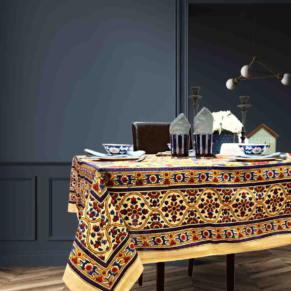 Light weight Cotton Sunflower Tablecloth Rectangle, Lemon Yellow