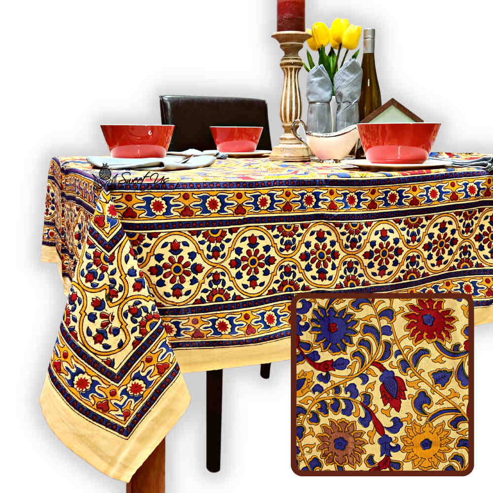 Light weight Cotton Sunflower Tablecloth Rectangle, Lemon Yellow