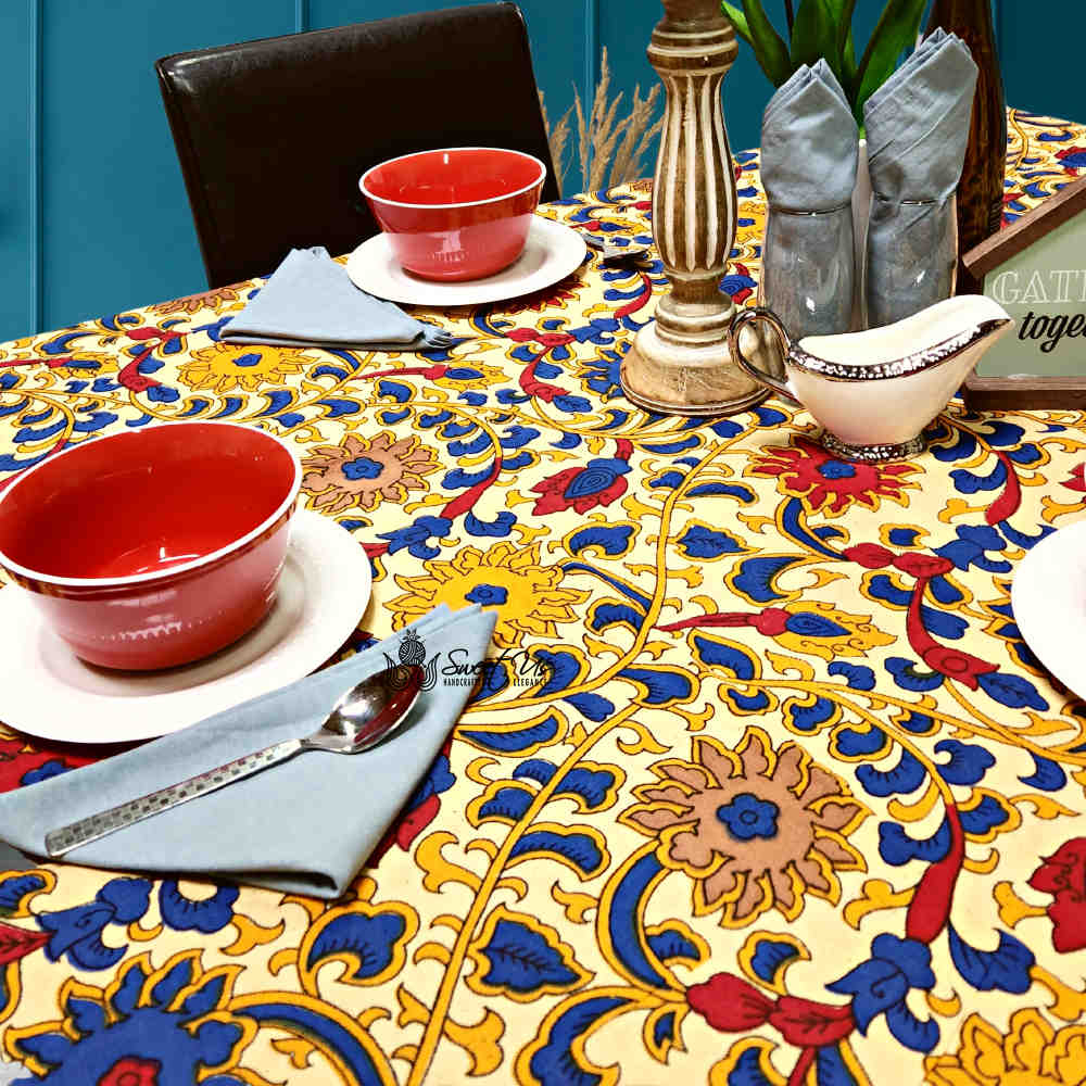 Light weight Cotton Sunflower Tablecloth Rectangle, Lemon Yellow