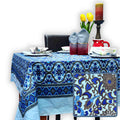 Cotton Sunflower Floral Tablecloth Rectangle Blue Gray Dining Linen - Sweet Us