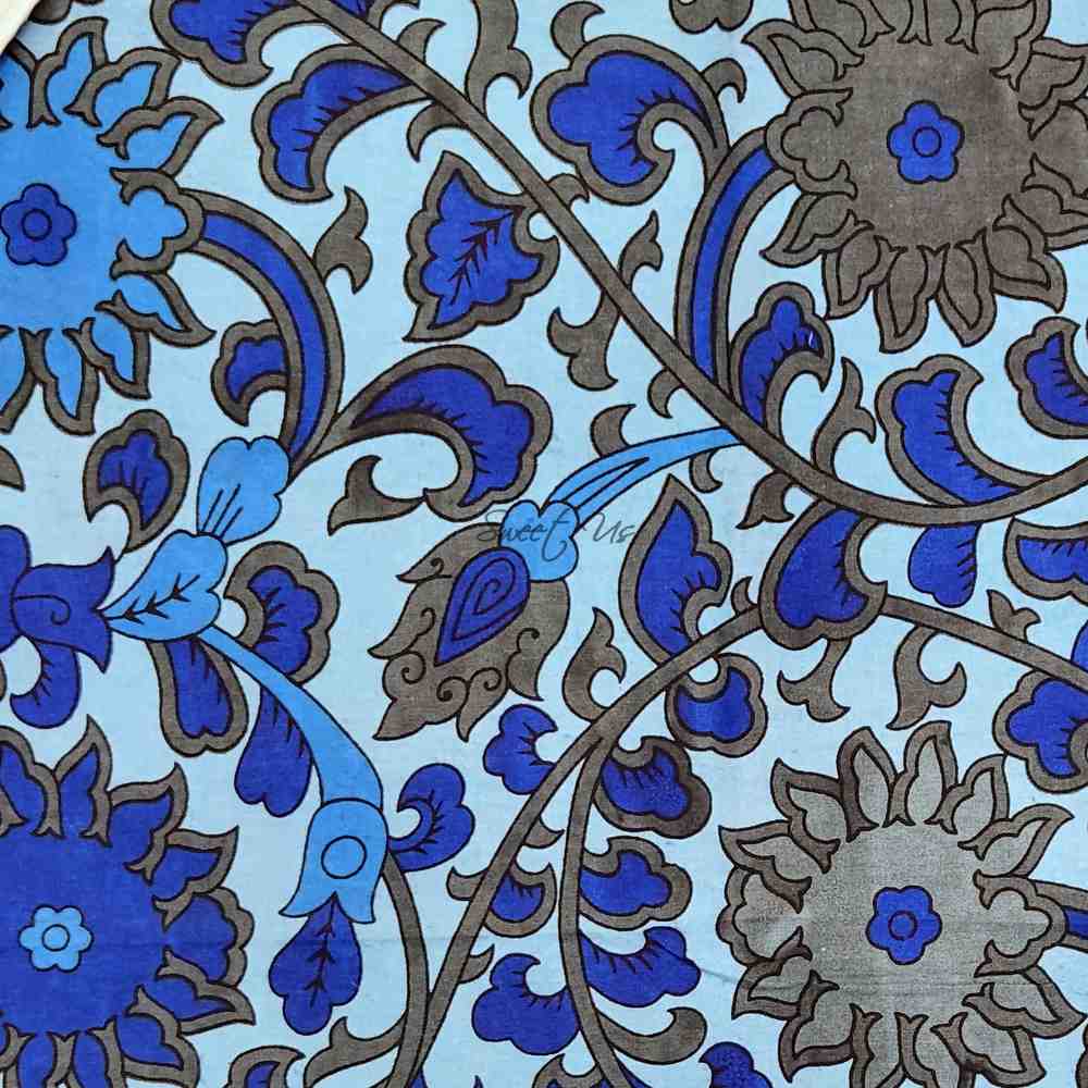 Cotton Sunflower Floral Tablecloth Rectangle Blue Gray Dining Linen