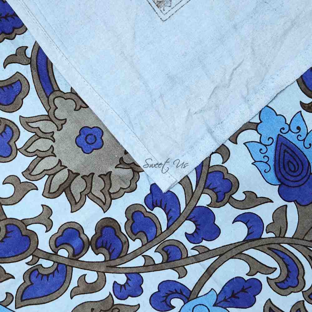 Cotton Sunflower Floral Tablecloth Rectangle Blue Gray Dining Linen