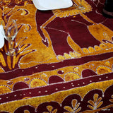 Cotton Luck Elephant Batik Print Floral Tablecloth Rectangle 66x94 Gold Burgundy
