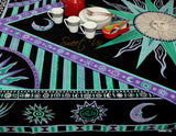 Cotton Celestial Sun Moon Star Tablecloth Rectangle Black Purple Green