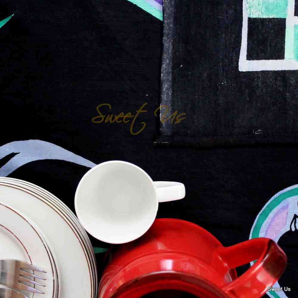 Cotton Celestial Sun Moon Star Tablecloth Rectangle Black Purple Green