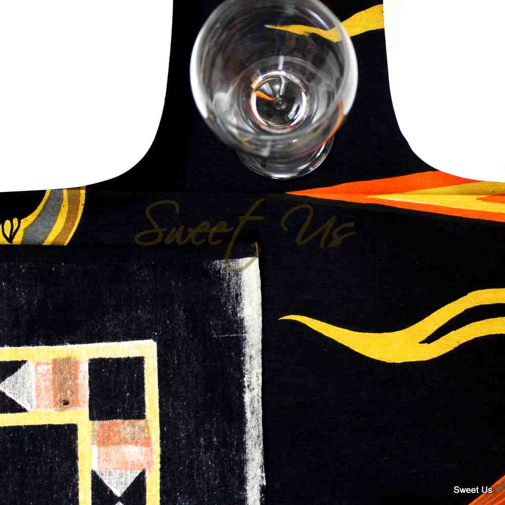 Cotton Celestial Sun Moon Star Tablecloth Rectangle, Orange Black