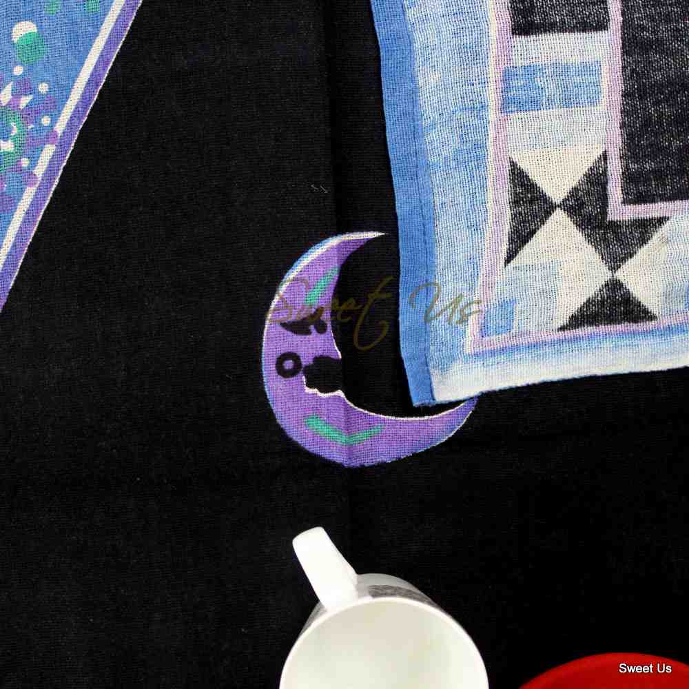 Cotton Celestial Sun Moon Star Tablecloth Rectangle Purple Blue Black