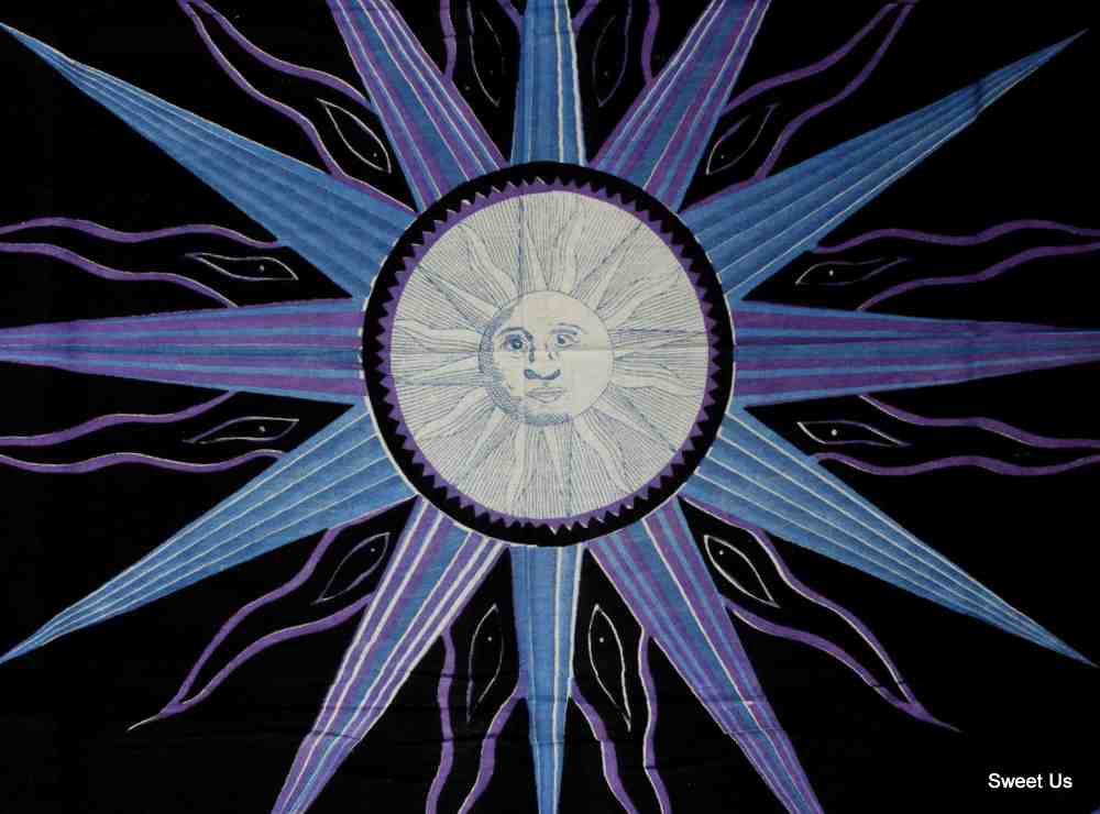 Cotton Celestial Sun Moon Star Tablecloth Rectangle Purple Blue Black