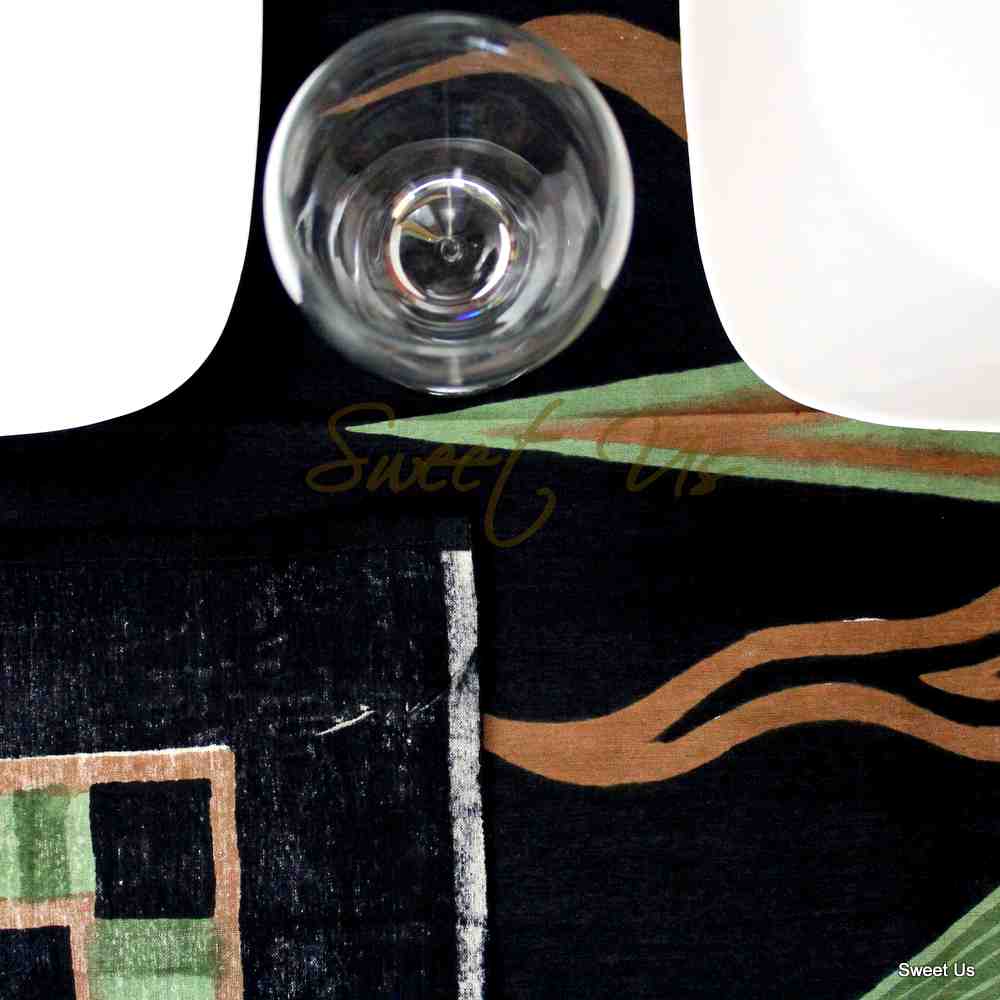 Cotton Celestial Sun Moon Star Tablecloth Rectangle Black Green Orange