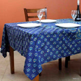 Cotton Peacock Mandala Floral Tablecloth Rectangle Blue Gold