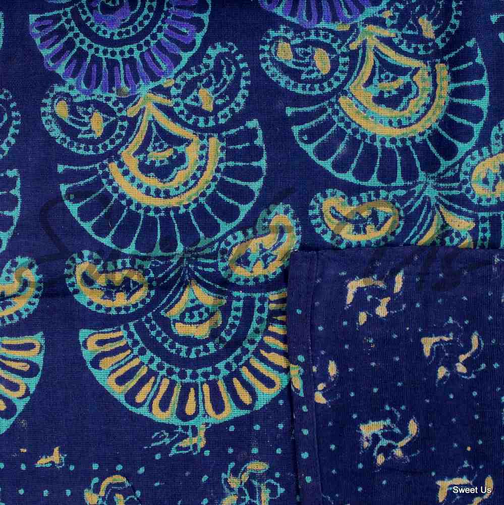Cotton Peacock Mandala Floral Tablecloth Rectangle Blue Gold