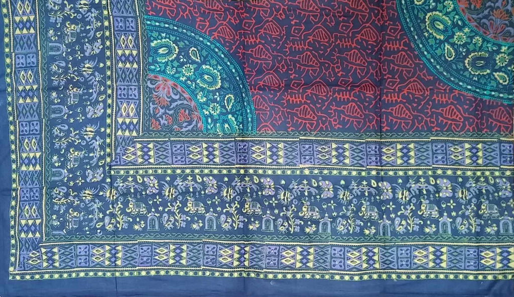 Handmade Sanganer Geometrical Cotton Tapestry Throw Tablecloth Bedspread Twin - Sweet Us