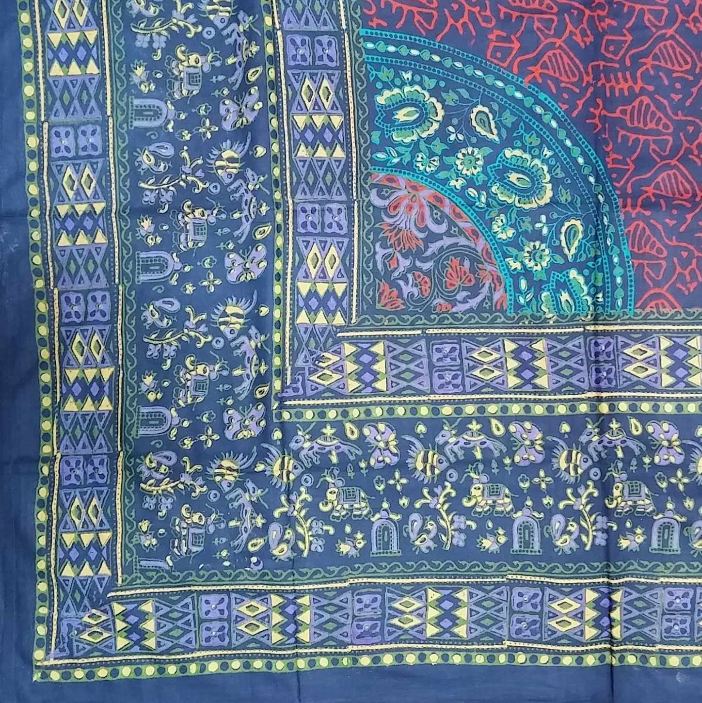 Handmade Sanganer Geometrical Cotton Tapestry Throw Tablecloth Bedspread Twin - Sweet Us