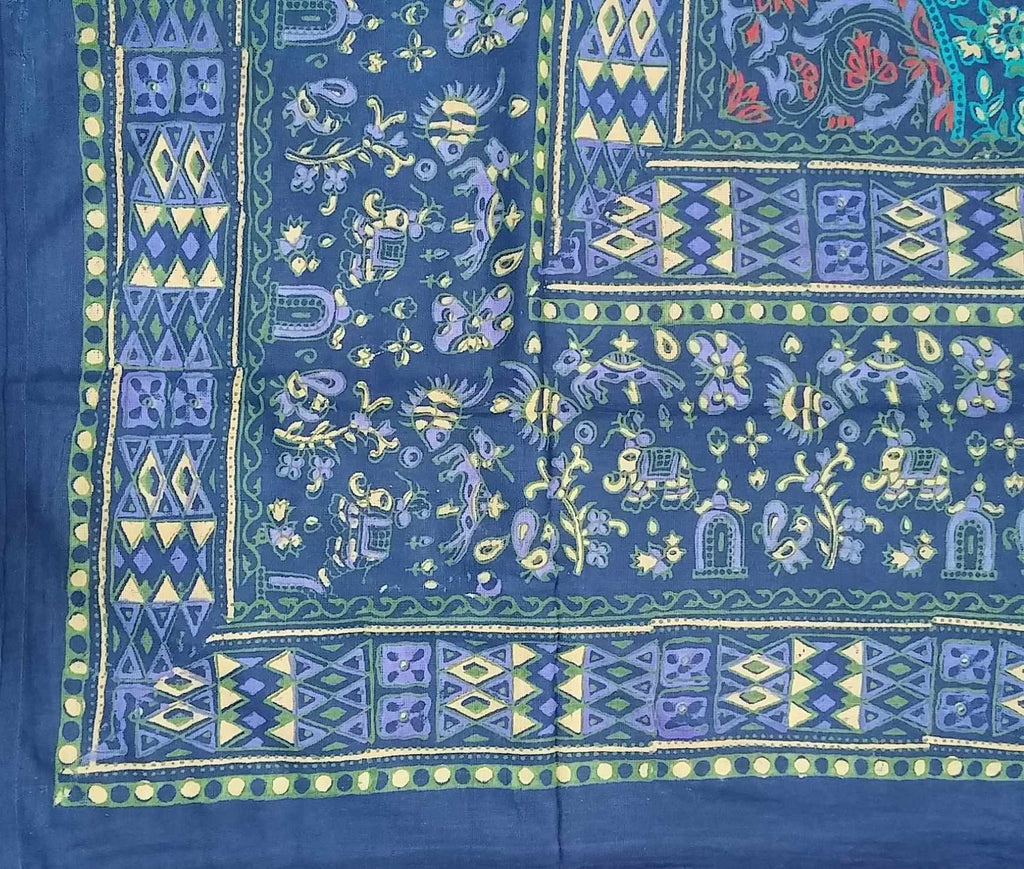 Handmade Sanganer Geometrical Cotton Tapestry Throw Tablecloth Bedspread Twin - Sweet Us