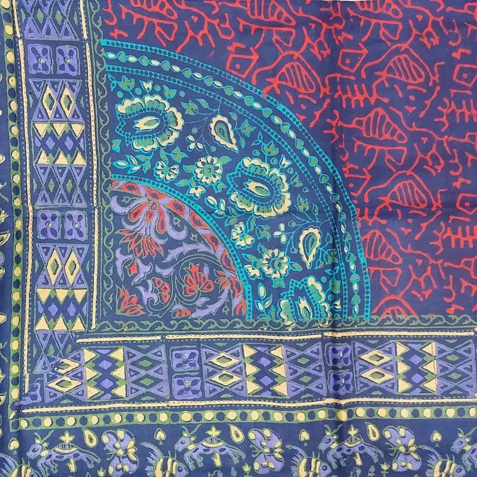 Handmade Sanganer Geometrical Cotton Tapestry Throw Tablecloth Bedspread Twin - Sweet Us