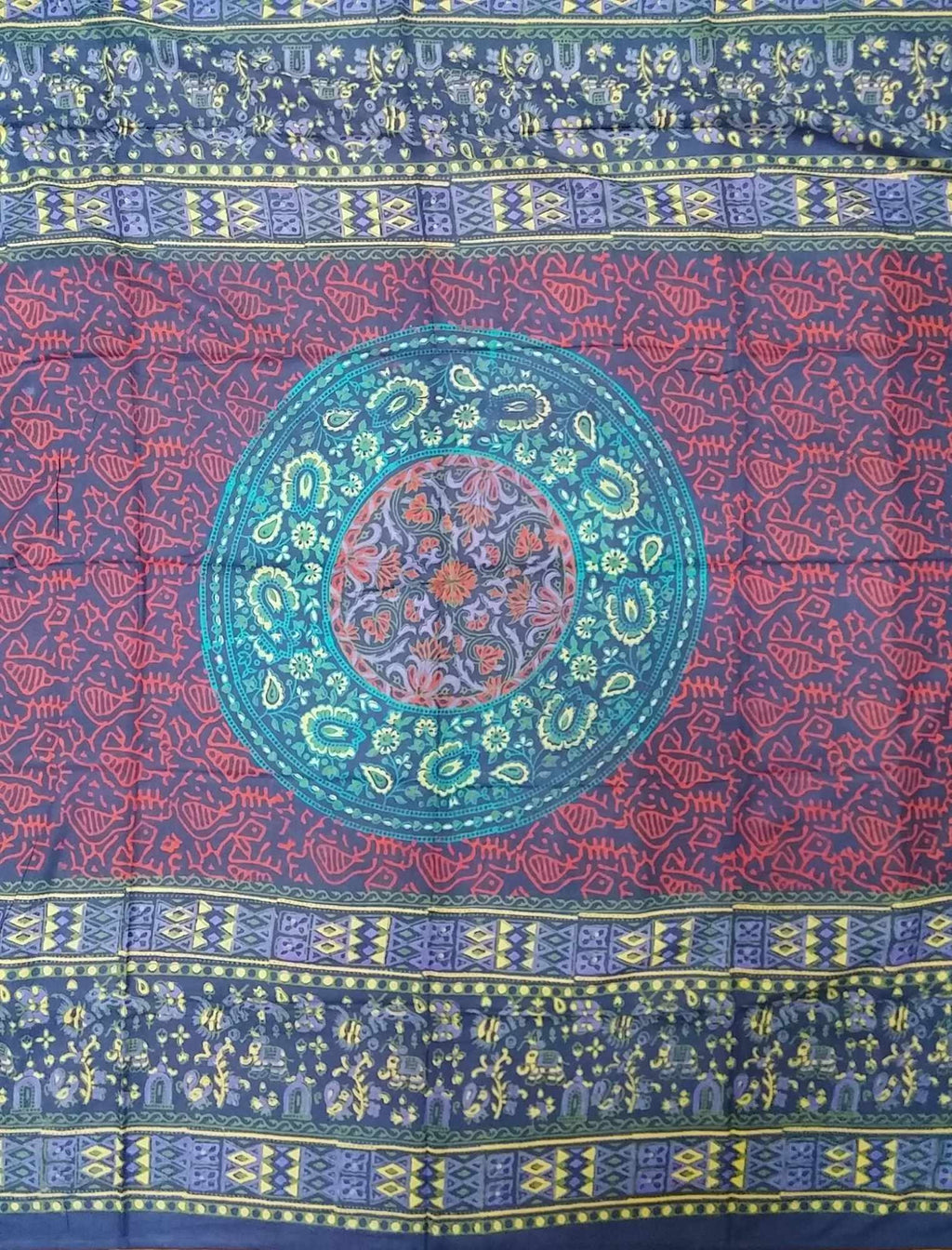 Handmade Sanganer Geometrical Cotton Tapestry Throw Tablecloth Bedspread Twin - Sweet Us