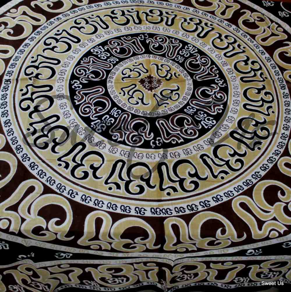 Light weight Mandala Om Print Tablecloth Rectangle, Brown