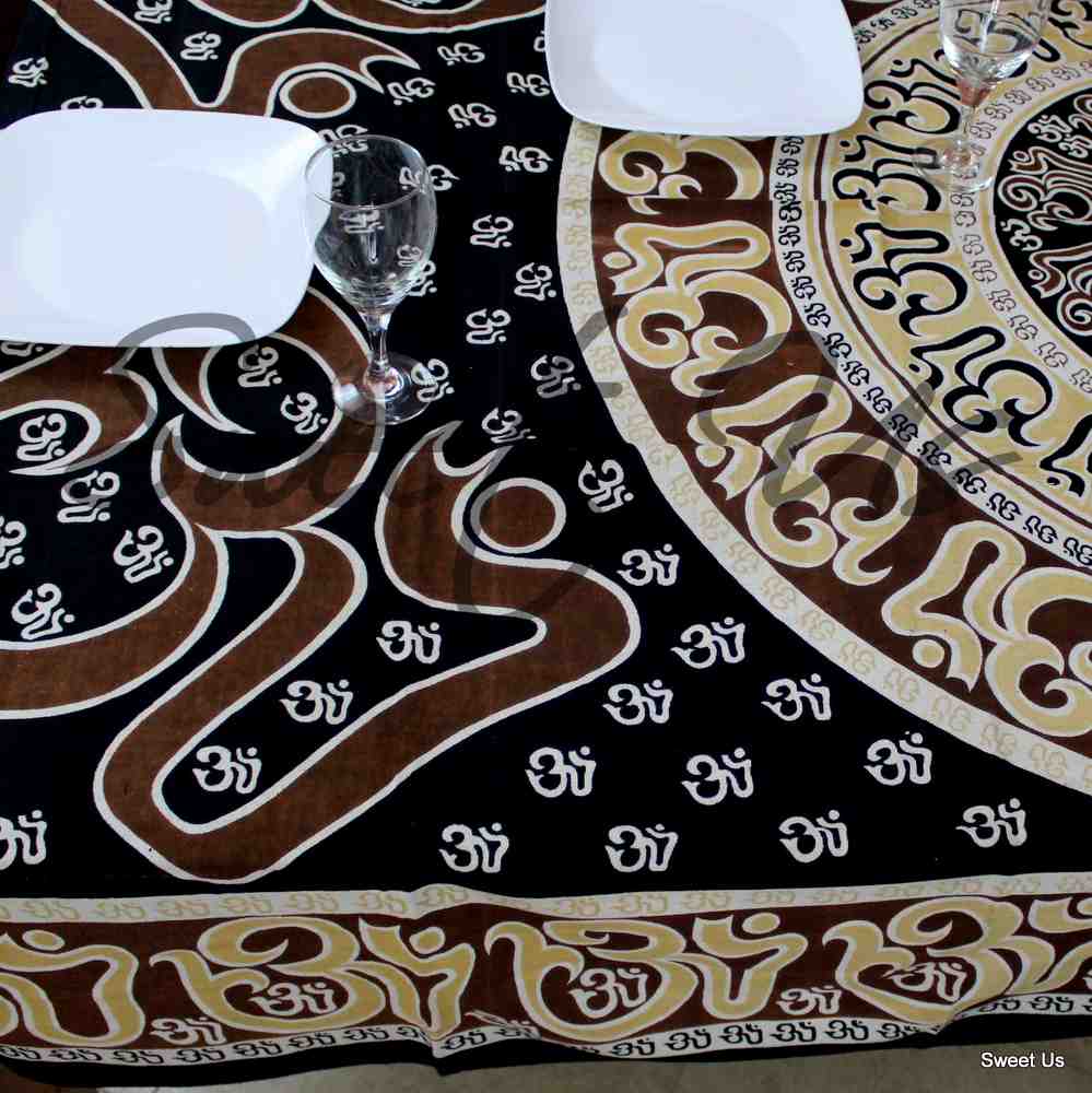 Light weight Mandala Om Print Tablecloth Rectangle, Brown