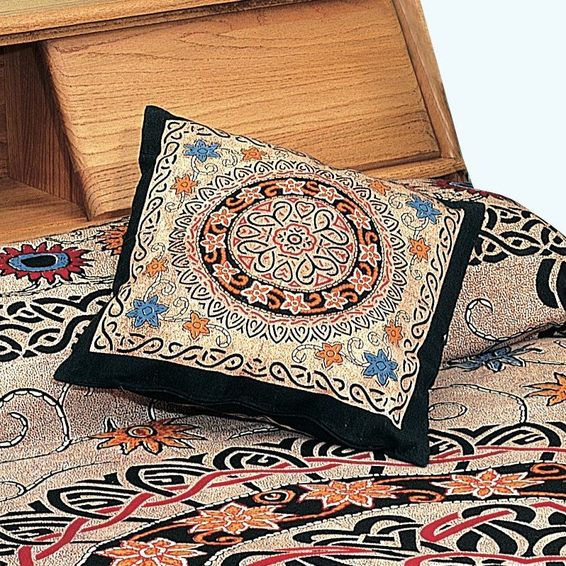 Handmade 100% Cotton Celtic Sunflower Cushion Cover Shell 17x17 Vibrant Colors - Sweet Us