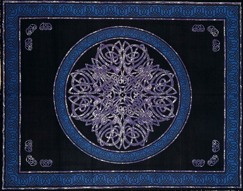Handmade Cotton Celtic Circle Wheel Of Life Tapestry Spread Twin Purple Black - Sweet Us