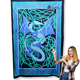 Cotton Celtic Dragon Tablecloth Rectangle Tapestry Sheet Black Blue Green
