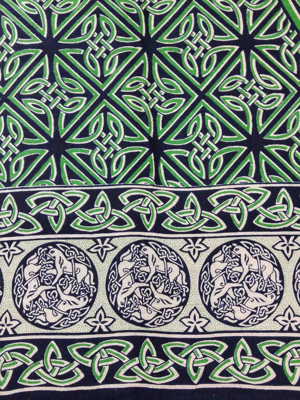 Cotton Celtic Horse Tapestry Tablecloth Twin Beige Green 70x106 - Sweet Us