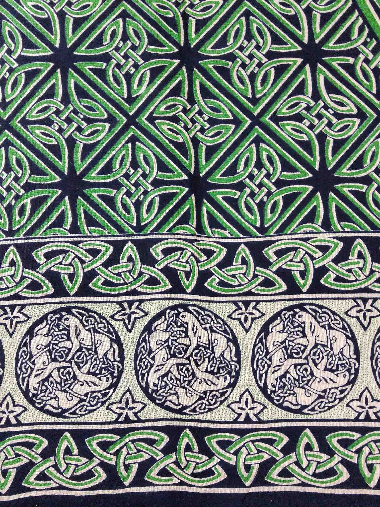 Cotton Celtic Horse Tapestry Tablecloth Twin Beige Green 70x106 - Sweet Us