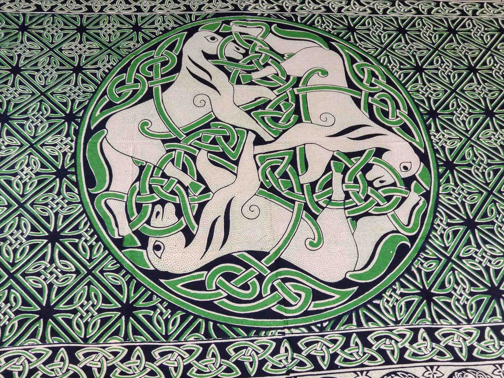 Cotton Celtic Horse Tapestry Tablecloth Twin Beige Green 70x106 - Sweet Us