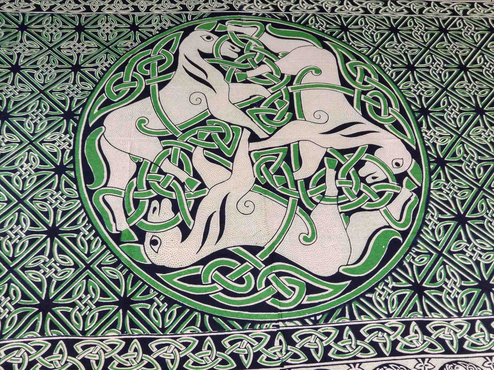 Cotton Celtic Horse Tapestry Tablecloth Twin Beige Green 70x106 - Sweet Us