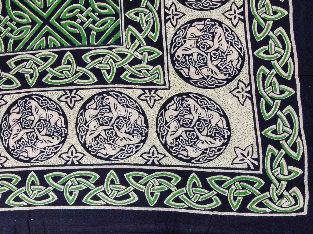 Cotton Celtic Horse Tapestry Tablecloth Twin Beige Green 70x106 - Sweet Us